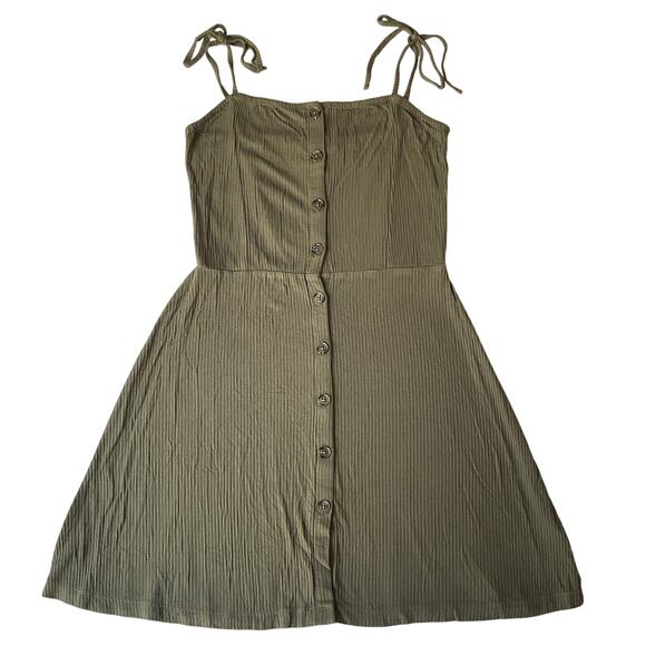 Topshop Women Dress US 4 Olive Green A-Line Button Sleeveless Knee Length - Picture 1 of 7